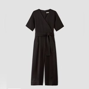 Everlane The Wrap Jumpsuit in black linen